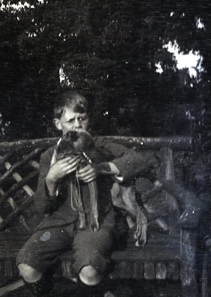 With Billums" a whippet puppy brought back (from school?) in his pocket by Fred Pollard about 1909 to the Pollard home in Gillingham Kent.  The much loved little dog was sometime later poisoned by a spiteful female neighbour.  (FN)