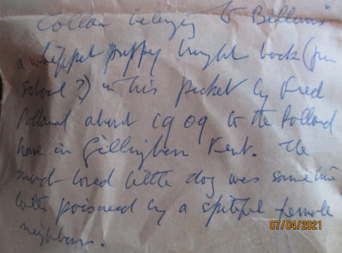 Note written by Hilary Waddingon from reminiscing by Ruth Waddington (LP)