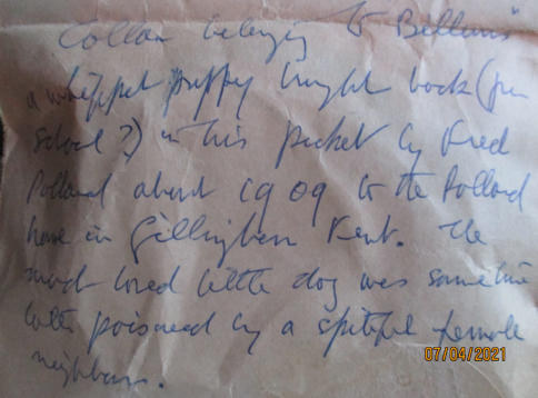 Note written by Hilary Waddingon from reminiscing by Ruth Waddington (LP)