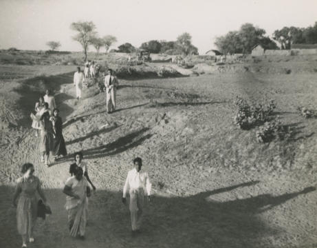 October 1950 - Rededication of church at Fazalpur near Mandawali, Delhi.  Some of the cathedral congregation arriving.