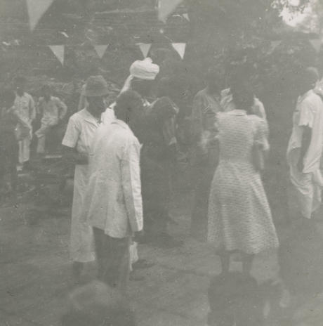 October 1950 - Rededication of church at Fazalpur near Mandawali, Delhi.  Tea after the service. 