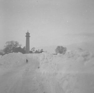 Hawesbury Monument in snow.  8.1.63