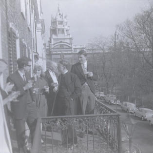 13th March 1965 - Richard Waddington and Clare Stanhope-Lovell wedding.  Guests on balcony at reception.