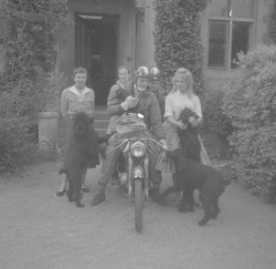 Mich & Pinto leaving Hillesley House  R & G by bike  Sept 59