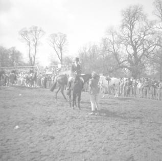 Badminton Horse Trials  Waiting to jump with groom  13.4.62