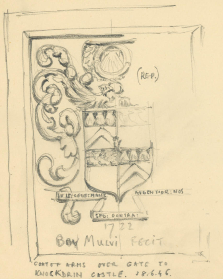 Coat of arms over gate to Knockdrin Castle  28.6.46