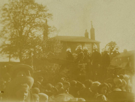 Gillingham Fire Brigade.  Mary and Langley in bottom left hand corner.  About 1909 