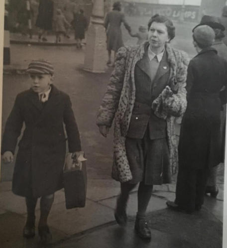 Rikky and Ruth outside Olympia Circus 1946  (Oakley Hall School uniform Cirencester) (GM)