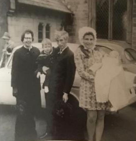 Buxton 1967 Samantha christening - Ruth, Edward, Richard, Clare and Samantha  (GM)
