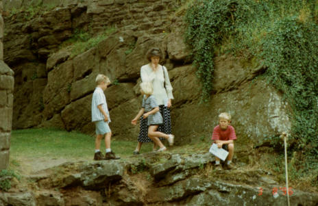 3rd Augst 1996 - Goodrich Castle.  William and Elisabeth Bickford, Terri Waddington and Alexander Bickford.